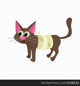 Cat with an injury icon in cartoon style isolated on white background. Veterinary care symbol. Cat with an injury icon, cartoon style