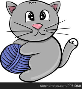 Cat with thread, illustration, vector on white background