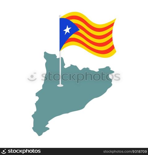 Catalonia flag and map. Estelada Blava banner ribbon. Symbol of State
