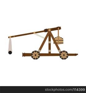 Catapult weapon vector illustration icon isolated wooden slingshot. War cartoon medieval old object flat