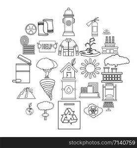 Catastrophic event icons set. Outline set of 25 catastrophic event vector icons for web isolated on white background. Catastrophic event icons set, outline style