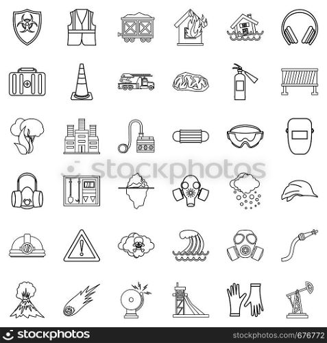 Catastrophic icons set. Outline style of 36 catastrophic vector icons for web isolated on white background. Catastrophic icons set, outline style