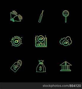 catch , bat , cricket , not out , cloud , bank , graph , tag , money, icon, vector, design, flat, collection, style, creative, icons