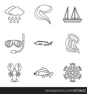 Catchment area icons set. Outline set of 9 catchment area vector icons for web isolated on white background. Catchment area icons set, outline style