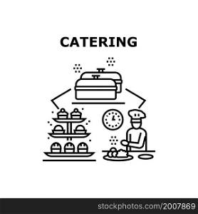 Catering service food restaurant. dinner kitchen. gourment menu. waiter catering service. vector concept black illustration. Catering service icons vector illustrations