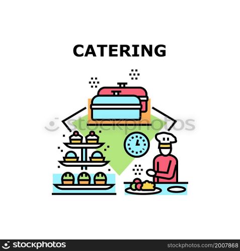 Catering service food restaurant. dinner kitchen. gourment menu. waiter catering service. vector concept color illustration. Catering service icons vector illustrations