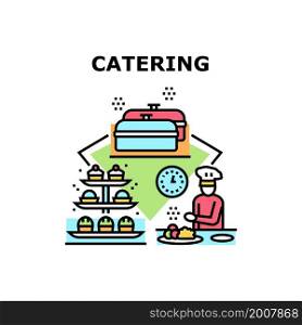 Catering service food restaurant. dinner kitchen. gourment menu. waiter catering service. vector concept color illustration. Catering service icons vector illustrations