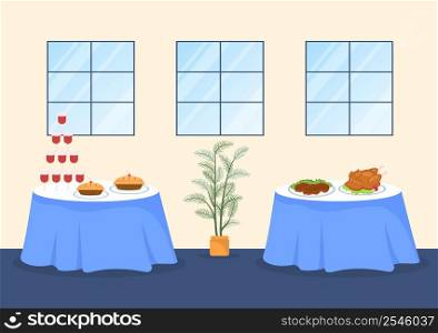 Catering Service with People Hands and a Table for Corporate Meeting, Banquets Wedding or Party on Cafe or Restaurant in Flat Cartoon Illustration