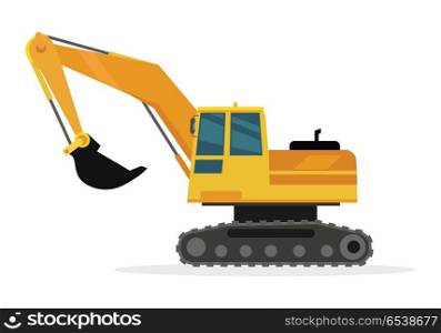 Caterpillar Building Crane Isolated on White.. Building crane isolated on white. Caterpillar crane vector banner. City building concept in flat design. Construction machines. Transport and moving materials, earthworks illustration for advertise.