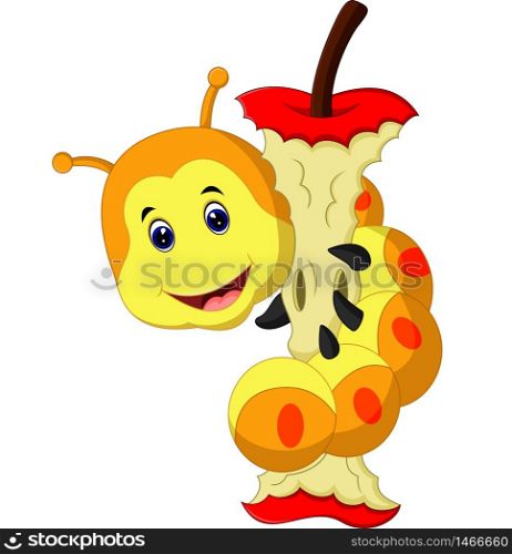 caterpillar eating apple cartoon