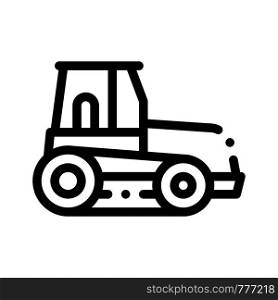 Caterpillar Tractor Vehicle Vector Thin Line Icon. Agricultural Transport Tractor, Harvesting Machinery Linear Pictogram. Industry Machine Black And White Contour Illustration. Caterpillar Tractor Vehicle Vector Thin Line Icon