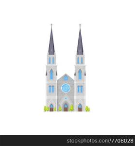 Cathedral church building, temple and chapel vector medieval architecture icon. Catholic or christian religion Gothic church or ancient cathedral facade, flat icon. Cathedral, medieval church, temple chapel building