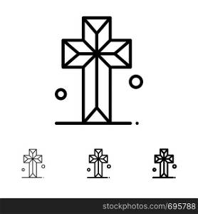 Cathedral, Church, Cross, Parish Bold and thin black line icon set