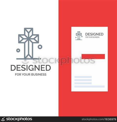 Cathedral, Church, Cross, Parish Grey Logo Design and Business Card Template