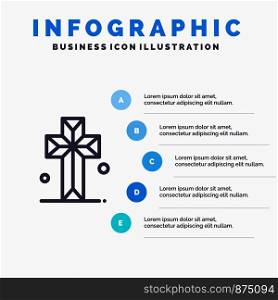 Cathedral, Church, Cross, Parish Line icon with 5 steps presentation infographics Background