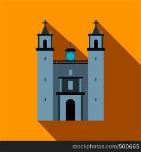 Cathedral in Valladolid, Mexico icon in flat style on a yellow background . Cathedral in Valladolid, Mexico icon, flat style