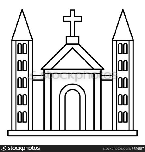 Catholic church building icon in outline style on a white background vector illustration. Catholic church building icon, outline style