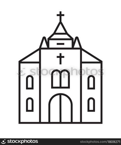 Catholic church icon vector in line style. The Gothic church sign. Christianity is a simple illustration. The Christian organization is a symbol.. Catholic church icon vector in line style. The Gothic church sign.
