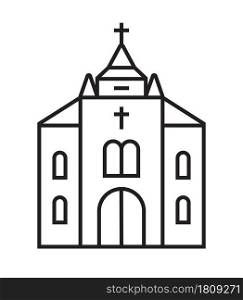 Catholic church icon vector in line style. The Gothic church sign. Christianity is a simple illustration. The Christian organization is a symbol.. Catholic church icon vector in line style. The Gothic church sign.