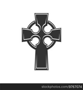 Catholic religion symbol, celtic cross isolated icon. Vector ancient crucifix featuring nimbus or ring. Celtic cross with circle isolated religion symbol