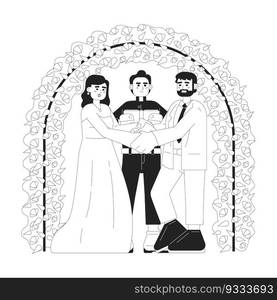 Catholic wedding vows monochrome concept vector spot illustration. Wedding couple holding hands 2D flat bw cartoon characters for web UI design. Church ceremony isolated editable hand drawn hero image. Catholic wedding vows monochrome concept vector spot illustration