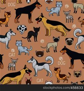 Cats and dogs seamless pattern. Vector illustration. Cats and dogs seamless pattern