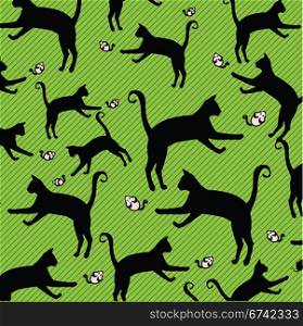 cats and mice on green background