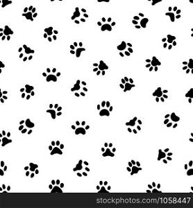 Cats paw print. Cat or dog paws footsteps prints, pets footprints and animal printed footstep tracks. Kitten or dogs feet black footprint shape seamless pattern, vector background. Cats paw print. Cat or dog paws footsteps prints, pets footprints and animal printed footstep tracks seamless pattern vector background