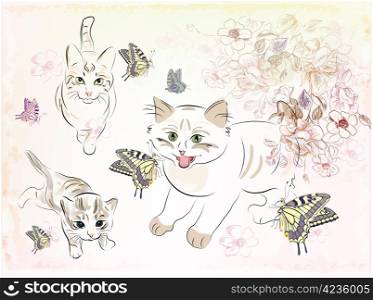 cats playing with butterflies