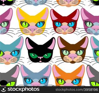 Cats seamless pattern. Many different pets. Vector background of animals. Different breeds of cats. Texture for kids fabrics&#xA;