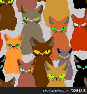 Cats seamless pattern. Vector background of pet. Retro fabric Texture. Colored cats.&#xA;