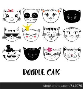 Cats, set of cute doodle. Can be used for school books and drawing poster, T-shirt Print and cartoon character.