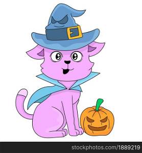 cats wearing costumes in Halloween celebrations. cartoon illustration sticker emoticon