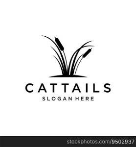 Cattails river grass plant logo design or premium quality reed.