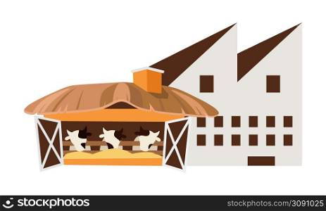 Cattle farm semi flat color vector object. Raising livestock. Full sized item on white. Dairy industry. Farm with cows simple cartoon style illustration for web graphic design and animation. Cattle farm semi flat color vector object