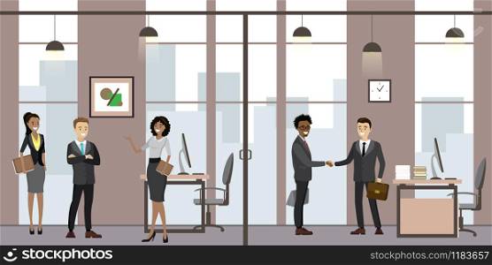 Caucasian Business people in modern office,Cartoon office manager in the workplace,flat vector illustration. Caucasian Business people in modern office,Cartoon office manager in the workplace