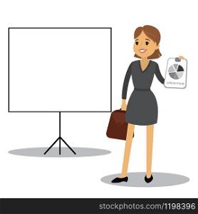 Caucasian Business woman is making a presentation,place for text,isolated on white background,vector illustration