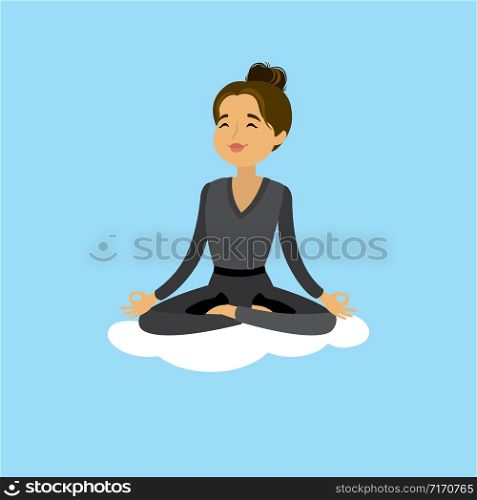Caucasian Business woman relax in lotus yoga pose,flat vector illustration