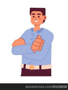 Caucasian entrepreneur arms crossed semi flat colorful vector character. Casual businessman smiling. Editable half body person on white. Simple cartoon spot illustration for web graphic design. Caucasian entrepreneur arms crossed semi flat colorful vector character