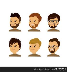 Caucasian male face avatars,characters isolated on white background,cartoon vector illustration