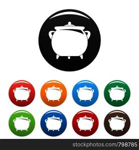 Cauldron icons set 9 color vector isolated on white for any design. Cauldron icons set color
