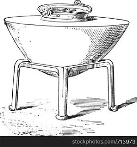 Cauldron on a tripod, vintage engraved illustration. Private life of Ancient-Antique family-1881.