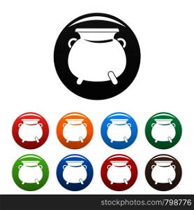 Cauldron pot icons set 9 color vector isolated on white for any design. Cauldron pot icons set color