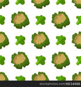 Cauliflower and broccoli seamless pattern isolated on white background. Endless texture with healthy green vegetables vector illustration. Cauliflower and Broccoli Seamless Pattern Isolated