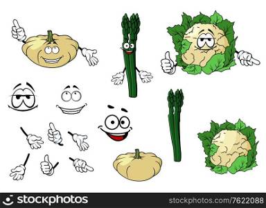 Cauliflower, zucchini and spinach vegetables in cartoon style for food design
