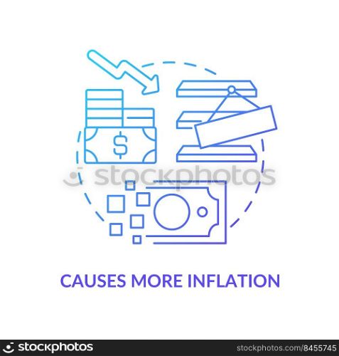 Causes more inflation blue gradient concept icon. Goods deficit. Economic crisis. Effect of inflation abstract idea thin line illustration. Isolated outline drawing. Myriad Pro-Bold font used. Causes more inflation blue gradient concept icon