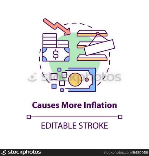 Causes more inflation concept icon. Goods deficit. Effect of inflation abstract idea thin line illustration. Isolated outline drawing. Editable stroke. Arial, Myriad Pro-Bold fonts used. Causes more inflation concept icon