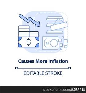 Causes more inflation light blue concept icon. Goods deficit. Effect of inflation abstract idea thin line illustration. Isolated outline drawing. Editable stroke. Arial, Myriad Pro-Bold fonts used. Causes more inflation light blue concept icon