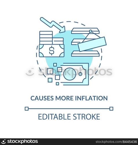 Causes more inflation turquoise concept icon. Goods deficit. Effect of inflation abstract idea thin line illustration. Isolated outline drawing. Editable stroke. Arial, Myriad Pro-Bold fonts used. Causes more inflation turquoise concept icon