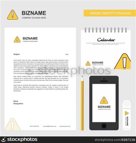 Caution Business Letterhead, Calendar 2019 and Mobile app design vector template
